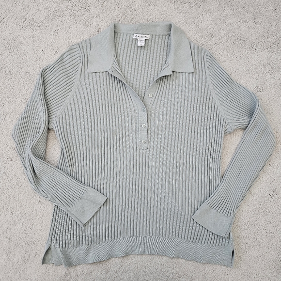 NWOT Athleta | Sweet Bay Henley Polo Ribbed Sweater In Coast Grey, Womens 2X - Picture 2 of 7